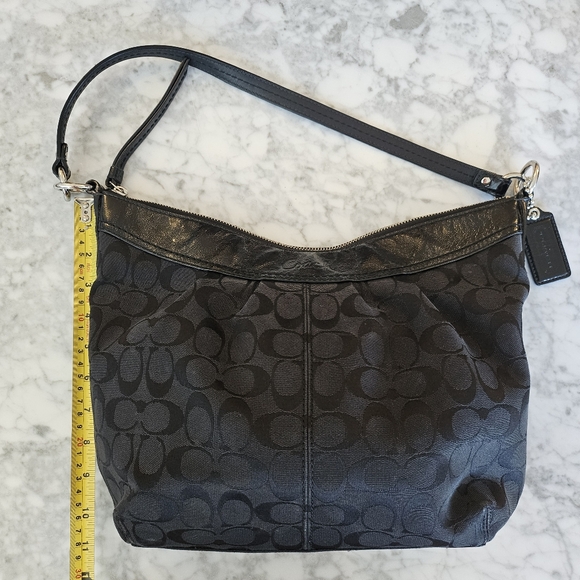 Coach Pleated Monogram Black Shoulder Bag Purse F13744 Signature jacquard Hobo - Picture 9 of 10